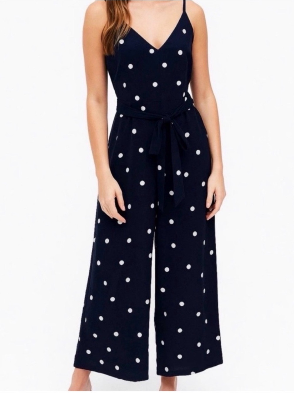 Polka Dot Wide-Leg Jumpsuit - Navy